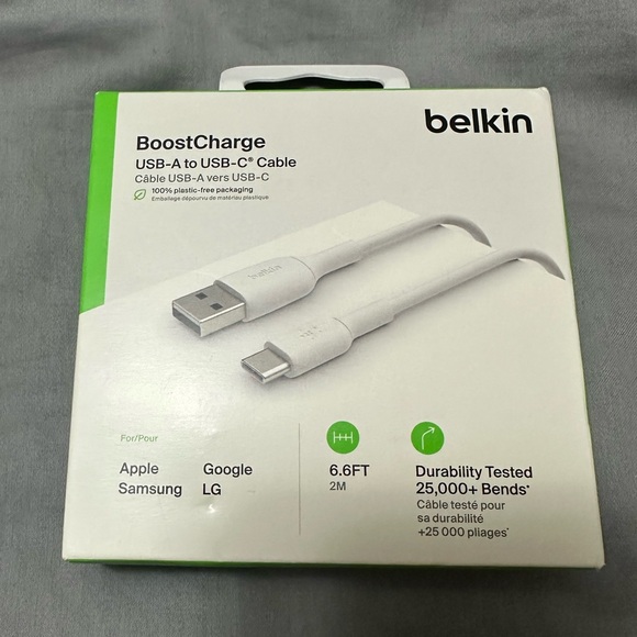 BNIB - Belkin BoostCharge USB-C to USB-A Cable 15W (2m / 6.6ft, White) - Picture 4 of 5